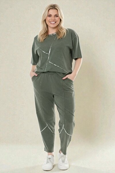 vividbutik Plus Size Cotton Washed 2-Piece Blouse Pants Set