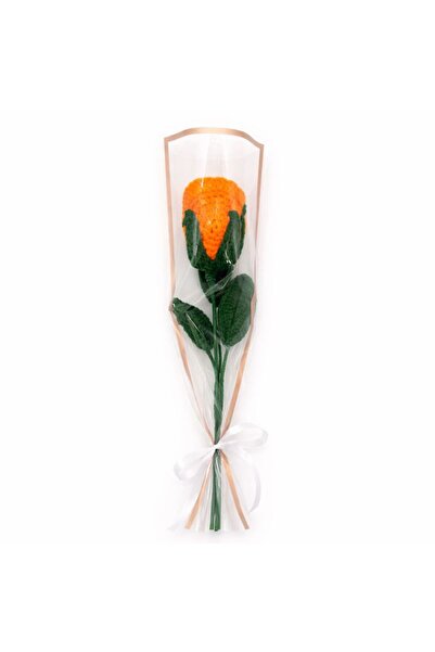 BUNILU Red/orange rose, wrapped textile flower