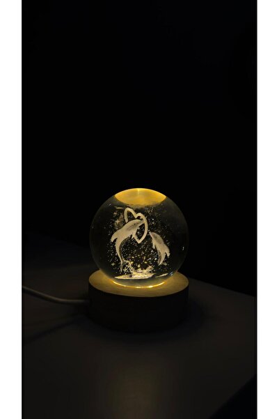 MAMİ CONCEPT 3D KRİSTAL KALPLİ YUNUS BALIĞI CAM KÜRE GECE LAMBASI ŞIK HAVALI ...