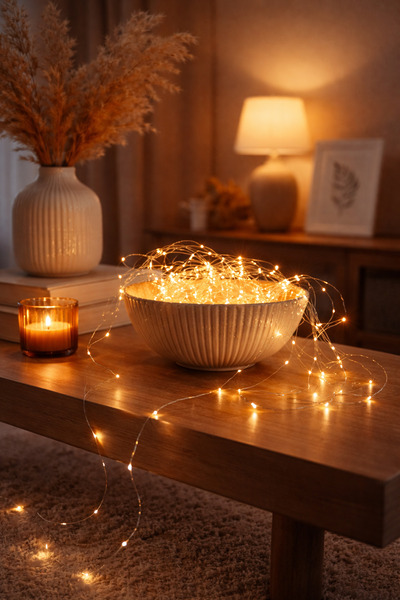 EvRossa Ramazan Dekoratif Peri LED Işık 3 Metre – Pilli Sarı Işık Tel LED