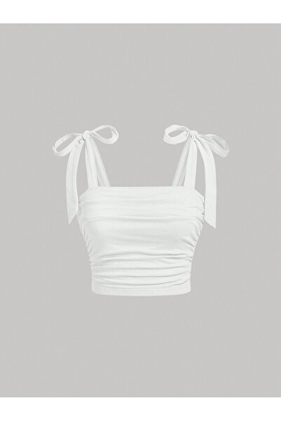 NACRE Women's White Tie-Up Crop Top