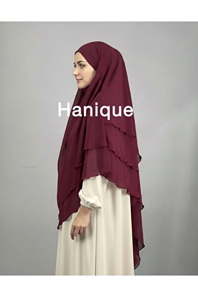 HANİQUE Uzun Boy Bordo Sufle Şal- Kat kat Volanlı Hafif Şifon Tesettür Sufle-...