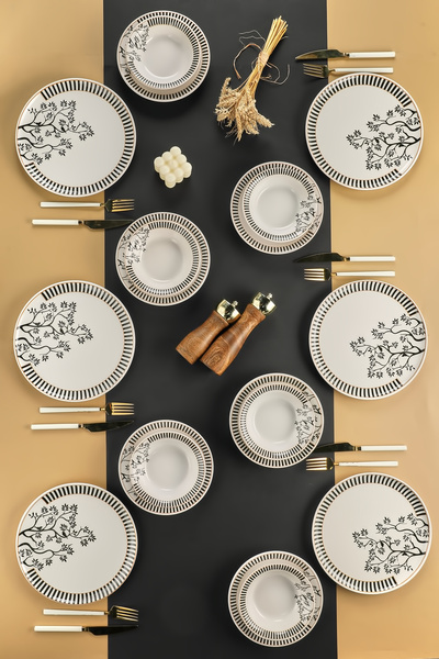 Erbaşlar Black Flow 18 Parça 6 Kişilik Lüx Yemek Takımı, Yemek Seti