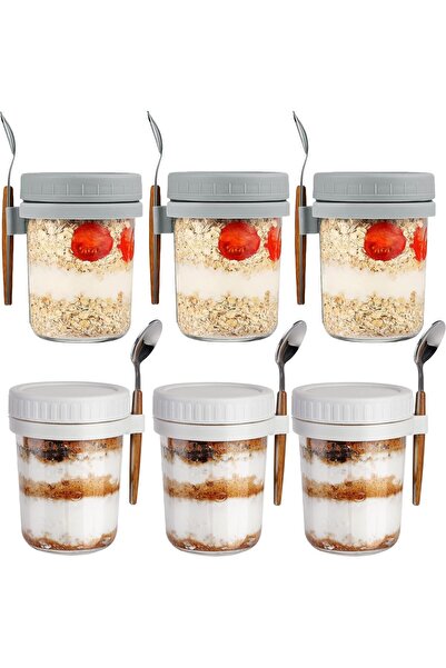 PREMIFY عبوة من 6 برطمانات شوفان ليلي مع أغطية وملاعق