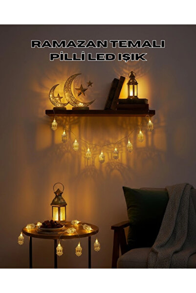 Pazarcan Altın Fener Detaylı Pilli Ramazan Led Işık Ev Dekorasyonu