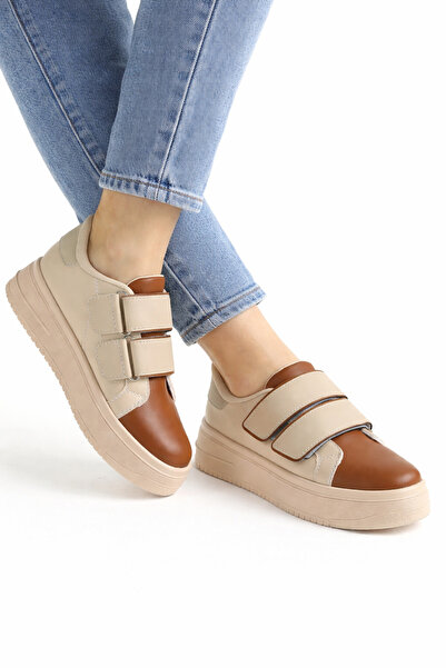 Encool Women's Beige - Brown Velcro Sneakers: Comfortable and Stylish Casual ...