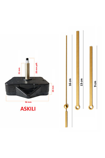 EXİZ TİCARET Askılı 28 mm Akar Sessiz Duvar Saati Mekanizması -akrep-yelkovan...