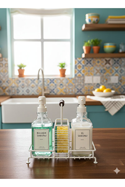 MAKRİ HOME Set dozator de săpun lichid și detergent din sticlă premium cu sup...