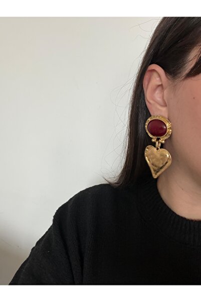 Charmist Steel Heart Burgundy Earrings