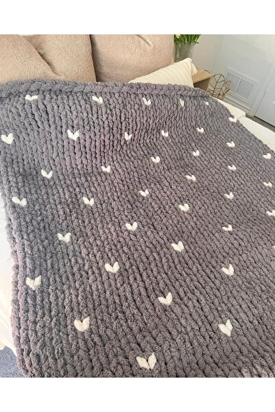 Diwaykit Tek Kişilik Kalp Desenli Puffy Battaniye - El Örmesi ve Yatak Battan...