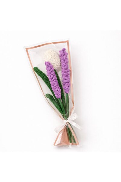 BUNILU Buchet flori crosetate – lalea alba si lavanda