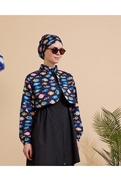 GAVLİA Women's Hijab Swimsuit Set of 4 with Half-Cover Zipper.