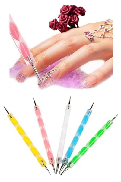funshop Tırnak Süsleme Kalemi Metal Başlıklı 5 Li Dot Kalemi Nail Art Dot Seti