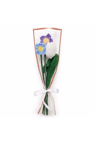 BUNILU Crocheted flower bouquet – white tulips and daisies