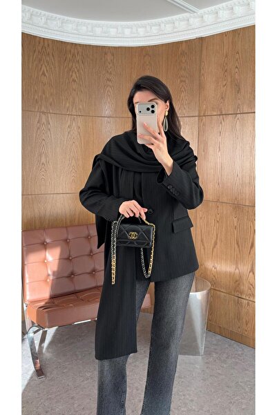 HAZELANNA سترة سوداء فاخرة مع شال