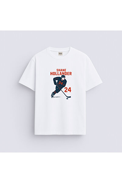 AYDESİGN تي شيرت هولاندر 24 هيتيد ريفالري ديزي مطبوع برقبة دائرية باللون الأبيض