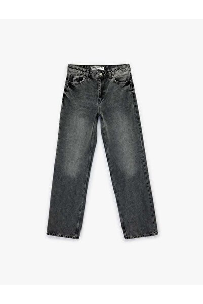 Koton Pamuklu Cepli Düğmeli Düz Paça Yıkamalı Jean Pantolon - Straight Fit Jean