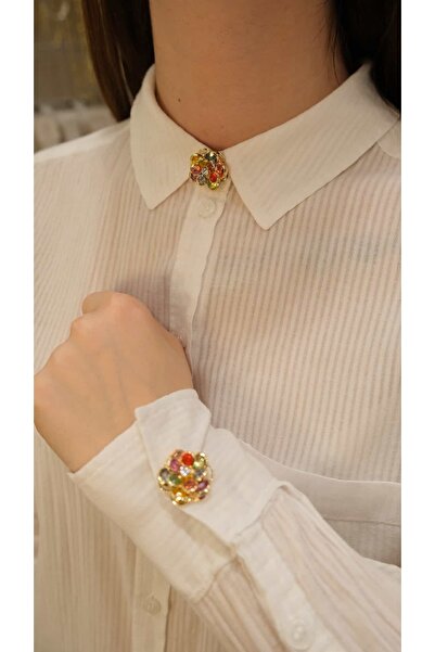 Jerie Renkli Çiçek 2'li Set Düğme Broş