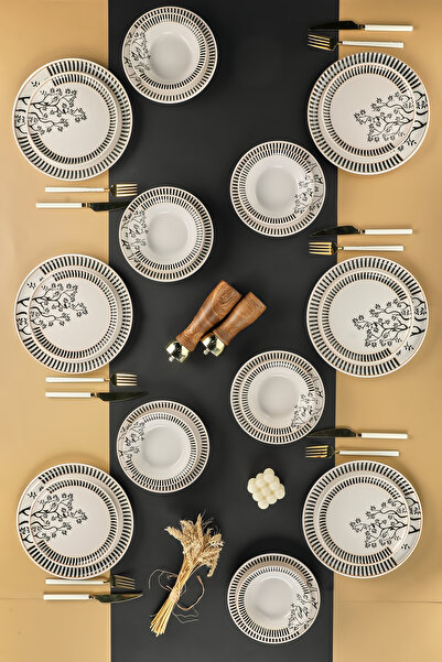 Erbaşlar Black Flow 24 Parça 6 Kişilik Lüx Yemek Takımı, Yemek Seti