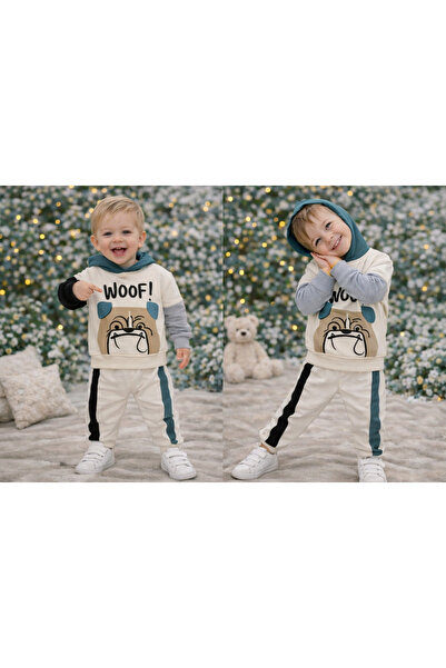 kahkaha kids Σετ φόρμας για αγοράκι με στάμπα Woof και κουκούλα – Σετ 2 τεμαχ...