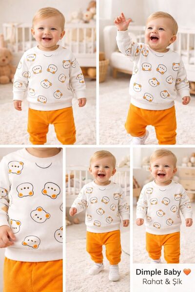 Organic Product DimpleBaby Ayıcık Desenli Unisex Bebek& çocuk Eşofman Takımı