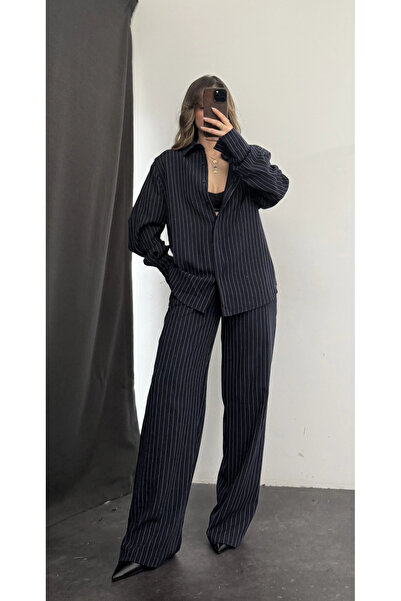 nona butik Shay Masculine Striped Suit - Navy Blue