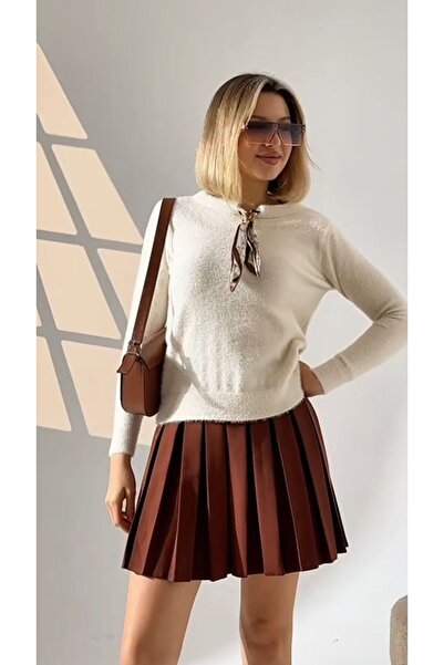 charme butik Women's Crew Neck Sweater with Scarf Detail and Soft Texture Tre...