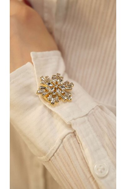Jerie Taş Detay Çiçek 2'li Set Düğme Broş