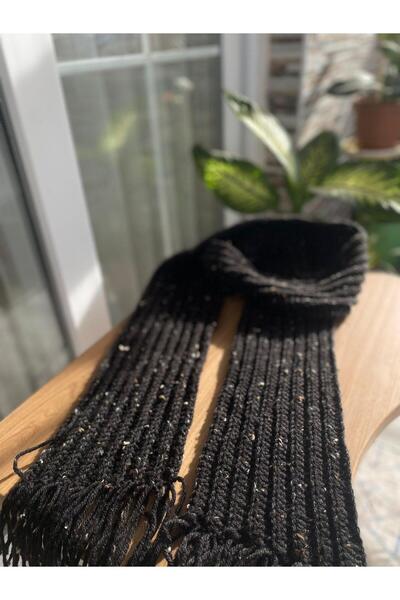Diwaykit : Kış Stilinizin Zamansız Parçası: Kırçıllı Siyah El Örmesi Atkı 🖤