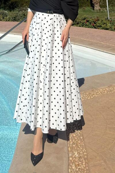 Hazamoda Polka Dot Skirt White