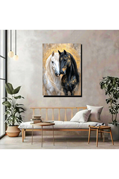 artprinta Siyah & Beyaz Atlar Kanvas Tablo