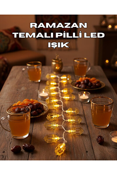 Lisinya Ramazan Işıkları Pilli Altın Fener Tasarımlı Dekoratif LED Aydınlatma -