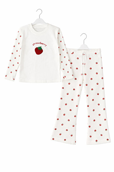 XORIA Girl's Strawberry Patterned Pajama Set |   Long Sleeve 100% Cotton |   ...