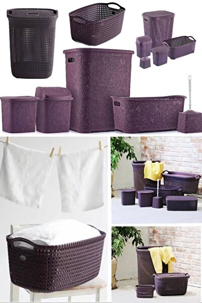 Munico 7 Parça Plastik Banyo Seti Örgü Desenli Çeyiz Seti Mürdü 7'li Çamaşır ...