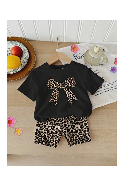 npLStore Детски комплект с къси легинги с леопардов принт и тениска с принт н...