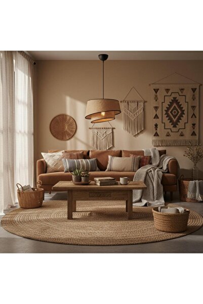 Elizim Home Lighting Hasır görünümlü 2 katlı abajur sarkıt avize