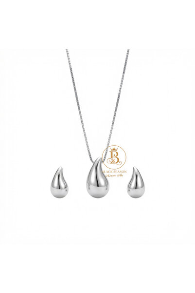 Black Season طقم سلسال طويل + حلق - زاركون | بلاك سيزون