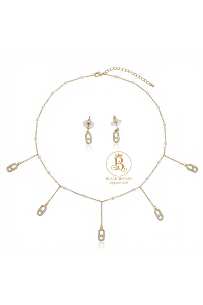 Black Season طقم سلسال طويل + حلق - زاركون | بلاك سيزون