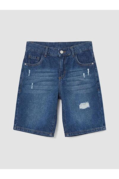 LC Waikiki Indigo Yırtık Detaylı Erkek Çocuk Jean Şort (S6)