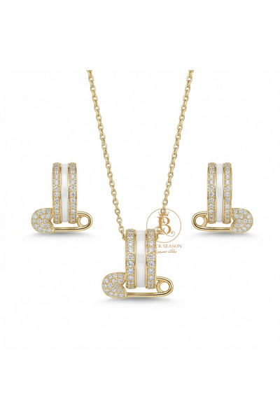 Black Season طقم سلسال طويل + حلق - زاركون | بلاك سيزون