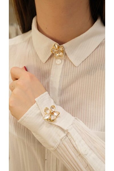 Jerie Mineli Çiçek 2'li Set Düğme Broş