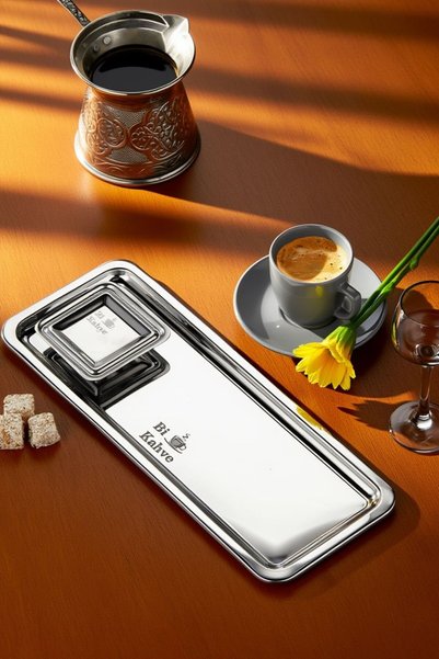 EMBazaar 2 Parça Metal Dikdörtgen Bi Kahve Sunum Seti,Türk Kahvesi Sunum Seti,Tepsi,Hediyelik Tepsi
