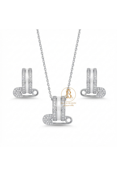 Black Season طقم سلسال طويل + حلق - زاركون | بلاك سيزون