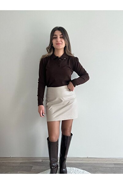 Dilara Güneş Butik DERİ ETEK BEJ