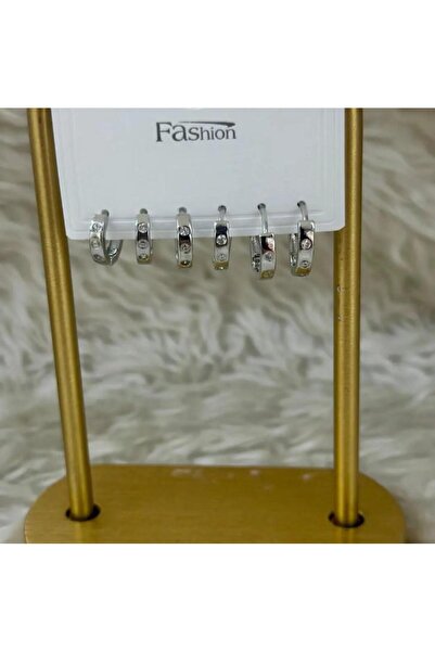Septemmart Silver Color Sparkling Rivet Detailed 6-Piece Combination Earring Set