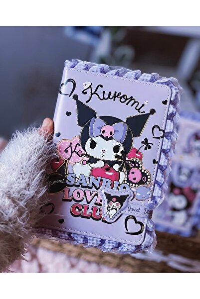 synshop Kuromi Magnetic Soft Leather Cover Ruffle Ribbon Planner Memory Diary...