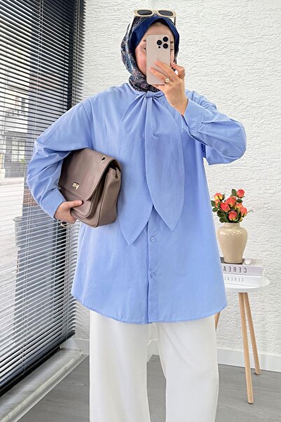 by nursel çiçek Tie Collar Oversize Women's Shirt Tunic