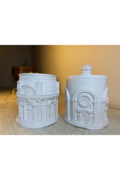 SalepHome 2'li Dekoratif Saray Mimari Tasarım Mum,Büyük Boy Beyaz Heykel Obje...