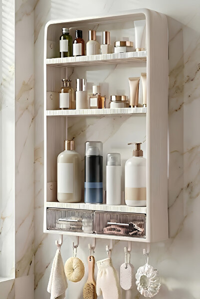 TERA Premium Yapışkanlı Duvar Rafı Organizer Çekmeceli Banyo Mutfak Rafı Delm...