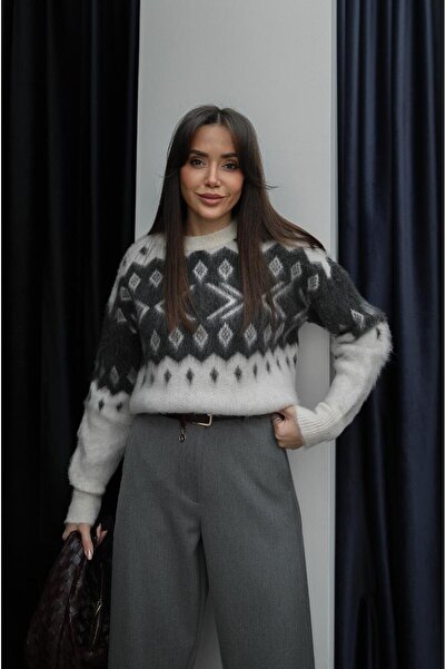 Havoş Pulover Ecru cu model Nodric